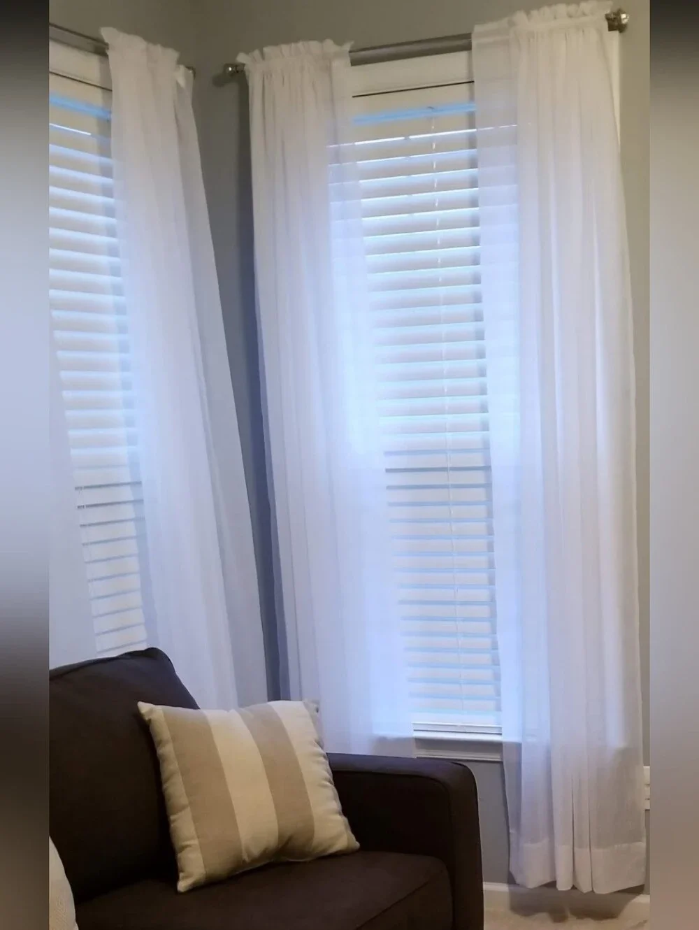 2 Full Sets of White Crinkle Sheer Curtains - 84” L (4 Panels)